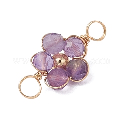 10Pcs 10 Styles Natural Amazonite & Apatite & Rose Quartz & Amethyst & Red Agate Faceted Round Beaded Flower Connector Charms&nbsp;PALLOY-JF03605