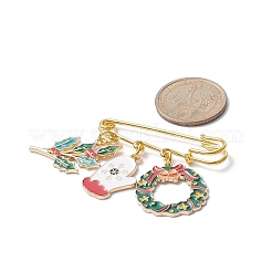 3Pcs 3 Style Christmas Tree & Snowman & Deer Alloy Enamel Charms Safety Pin Brooches&nbsp;JEWB-BR00094