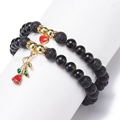 2Pcs 2 Style Style Natural Lava Rock & Golden Sheen Obsidian & Synthetic Hematite Stretch Bracelets Set&nbsp;BJEW-JB08734