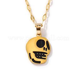 Stylish Halloween Skull 304 Stainless Steel Black Enamel Pendant Dapped Chain Necklaces&nbsp;IJ5988