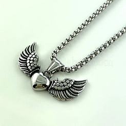 Fashionable Stainless Steel Heart with Angel Wings Pendant Necklaces for Men&nbsp;HL3992