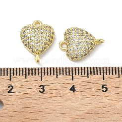 Brass Micro Pave Clear Cubic Zirconia Heart Connector Charms&nbsp;KK-I476-16G