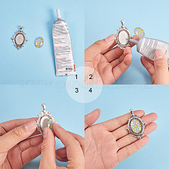 Tibetan Style Alloy Pendant Cabochon Settings and Mosaic Printed Glass Oval Cabochons&nbsp;TIBEP-PH0004-34AS
