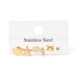 6Pcs Ocean Series 304 Stainless Steel Stud Earrings&nbsp;EJEW-K268-91G