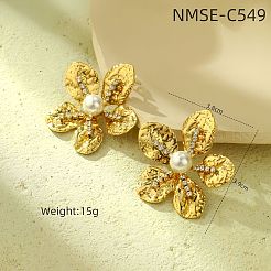 Flower 304 Stainless Steel Stud Earrings&nbsp;FS-WG0EC71-03