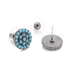 Bohemian Synthetic Turquoise Flat Round Stud Earrings&nbsp;EJEW-H085-06B