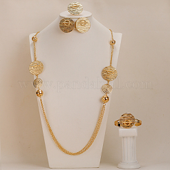Exquisite Zinc Alloy Flat Round Cuff Bangle & Earrings & Multilayer Tassel Necklaces & Rings Set for Women&nbsp;OM1652