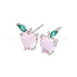 Brass Micro Pave Cubic Zirconia Apple Stud Earrings&nbsp;EJEW-L278-04P