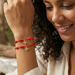 Handmade Red String Braided Bracelet Sets with Stainless Steel Chinese Knot Charms&nbsp;NM6573-3