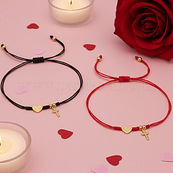 2Pcs Brass Heart & Cross Double Layered Couple Bracelet Set&nbsp;WL1100-3