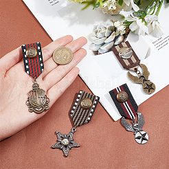 4Pcs 4 Style Shield & Eagle & Star Retro British Preppy Style Alloy & Iron Pendant Lapel Pins&nbsp;FIND-GA0002-86