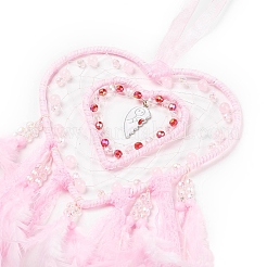 Heart Woven Web/Net with Feather Hanging Ornaments&nbsp;HJEW-G025-12A