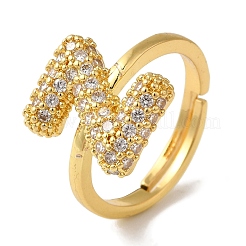 Rack Plating Letter Brass Micro Pave Clear Cubic Zirconia Adjustable Rings for Women&nbsp;KK-S391-03G-Z