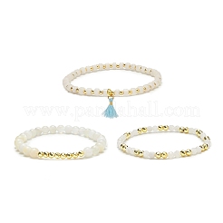 3Pcs 3 Style Natural White Jade & Moonstone & Synthetic Hematite Beaded Stretch Bracelets Set&nbsp;BJEW-JB09120