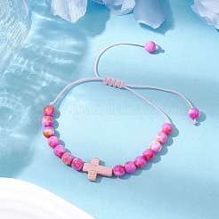 Synthetic Ocean White Jade Braided Beaded Bracelets&nbsp;BJEW-JB11016-05