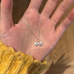 Bowknot 925 Sterling Silver Pendant Necklaces for Women&nbsp;NJEW-F338-04S