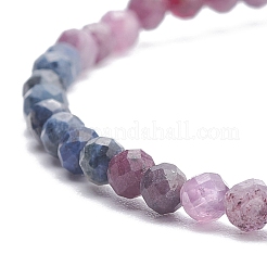 Natural Red Corundum/Ruby & Sapphire Round Beaded Stretch Bracelet&nbsp;BJEW-JB07900-01