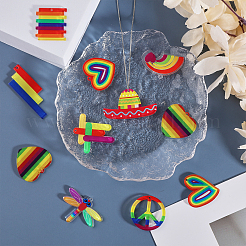 22Pcs 11 Styles Rainbow Color Printed Acrylic Pendants&nbsp;OACR-CA0001-21