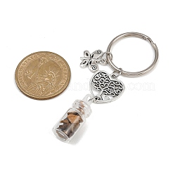 7Pcs 7 Styles Glass Bottle with Chakra Gemstone Chip Inside Keychains&nbsp;KEYC-JKC01393-02