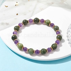 Natural Amethyst & Chinese Jade Beaded Stretch Bracelet&nbsp;BJEW-TA00453
