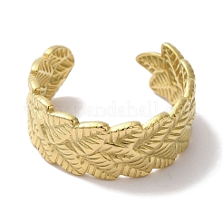 PVD Vacuum Plating 201 Stainless Steel Leaf Open Cuff Rings for Unisex&nbsp;RJEW-C092-28G