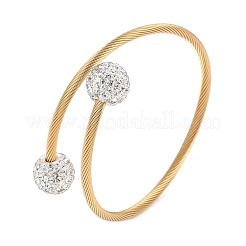 Ion Plating(IP) 304 Stainless Steel & Polymer Clay Crystal Rhinestone Round Beads Open Cuff Bangles&nbsp;BJEW-M042-06G