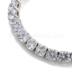 Brass Pave Clear Cubic Zirconia Flat Round Box Chain Slider Bracelets&nbsp;BJEW-B094-12B-P