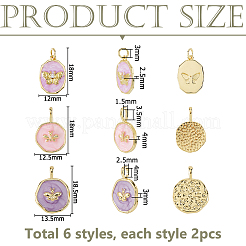 12Pcs 6 Styles Brass Micro Pave Clear Cubic Zirconia Pendants&nbsp;KK-HS0015-79