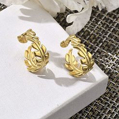 Leaf 304 Stainless Steel Open Cuff Rings for Women&nbsp;RJEW-M019-36G