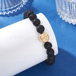 Round Natural Lava Rock Beads Stretch Bracelets&nbsp;BJEW-JB13672