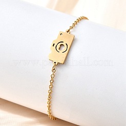 201 Stainless Steel Camera with Heart Link Bracelets&nbsp;BJEW-B128-04G