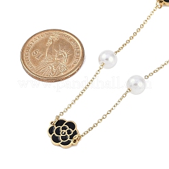 Ion Plating(IP) 304 Stainless Steel Black Enamel Flower Pendant Necklaces for Women&nbsp;NJEW-M078-09G