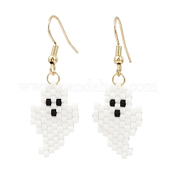 Halloween Theme Ghost Handmade Glass Seed Beaded Dangle Earrings&nbsp;EJEW-MZ00478