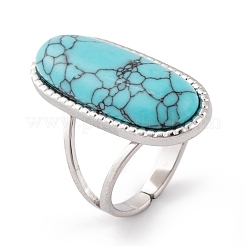 Oval 304 Stainless Steel Open Cuff Rings&nbsp;RJEW-G314-06P
