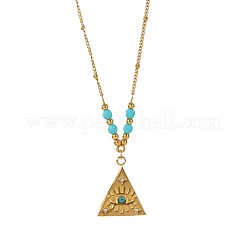 304 Stainless Steel Micro Pave Clrar Cubic Zirconia and Synthetic Turquoise Evil Eye Pendant Necklaces&nbsp;WG65F11-02