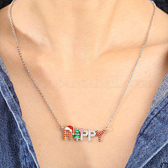 Alloy Enamel with Hyacinth Rhinestone Christmas Tree Word Happy Pendant Necklaces for Women&nbsp;FS-WG84419-01
