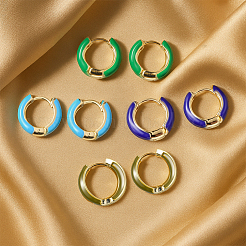 4 Pairs 4 Colors Alloy Enamel Huggie Hoop Earrings for Women&nbsp;EJEW-HY0001-23A