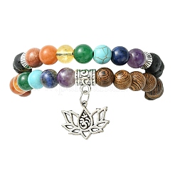 2Pcs 2 Styles Chakra 8mm Gemstone Round Beaded Braided & Stretch Bracelet Sets&nbsp;BJEW-JB10906