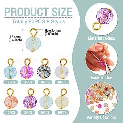 80Pcs 8 Styles Crackle Transparent Glass Charms&nbsp;PALLOY-TAC0292