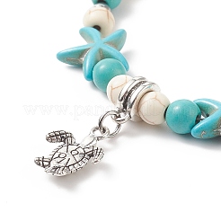 Alloy Tortoise Charm Bracelet with Synthetic Turquoise(Dyed) Starfish Beaded Bracelet for Women&nbsp;BJEW-TA00197