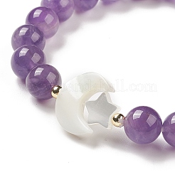 Natural Amethyst & Synthetic Hematite Stretch Bracelet&nbsp;BJEW-M236-01B