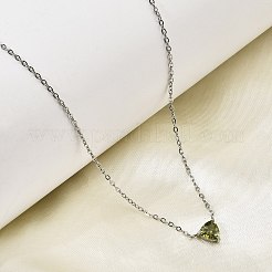 304 Stainless Steel Olive Cubic Zirconia Triangle Pendant Necklaces for Women&nbsp;NJEW-Z064-01P
