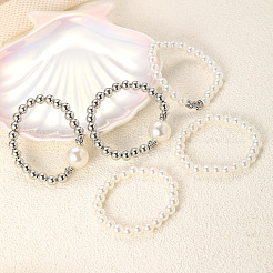5Pcs 5 Styles Stylish CCB Plastic & Plastic Pearl & Rhinestone Beads Stretch Bracelets for Women&nbsp;WGF408F-01
