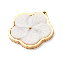 Carved Natural White Shell 304 Stainless Steel Pendants&nbsp;SH-K002-01A-G