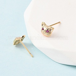 Cat Shape Brass Micro Pave Cubic Zirconia Stud Earrings&nbsp;EJEW-L278-11G