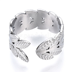 Non-Tarnish 304 Stainless Steel Leaf Open Cuff Ring for Women&nbsp;RJEW-N040-11
