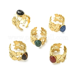 Natural Carnelian/Black Agate/Tiger Eye/Lapis Lazuli/Moss Agate Cuff Open Rings&nbsp;RJEW-JR01079-03