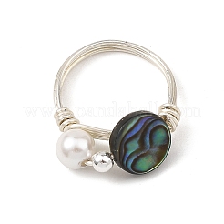 Eco-Friendly Copper Wire with Natural Abalone Shell/Paua Shell Finger Rings&nbsp;RJEW-JR01086-02