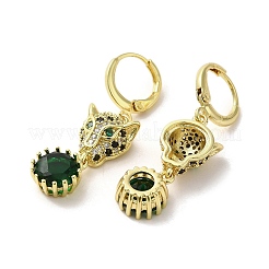 Leopard Head Real 18K Gold Plated Brass Micro Pave Cubic Zirconia Dangle Leverback Earrings&nbsp;EJEW-Q797-15G