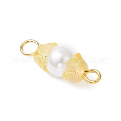 Baking Paint Pearlized Glass Pearl & Acrylic Flower Connector Charms&nbsp;PALLOY-JF04299-02